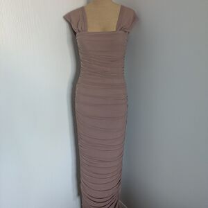 SHEIN Dusty Pink Ruched Stretchy Maxi Dress